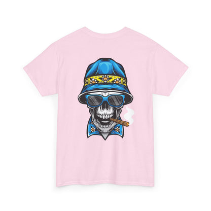 Skull Cigar Tee — Vintage Blue Bucket Hat Graphic T-Shirt