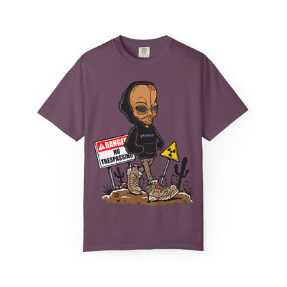 Alien Hooded T-Shirt — "No Trespassing" Desert Graphic