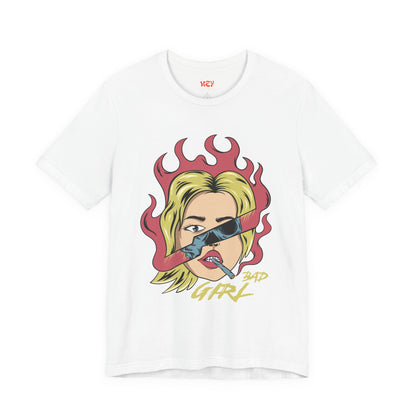 Bad Girl Pop Art Tee — Retro Flaming Blonde Graphic T-Shirt