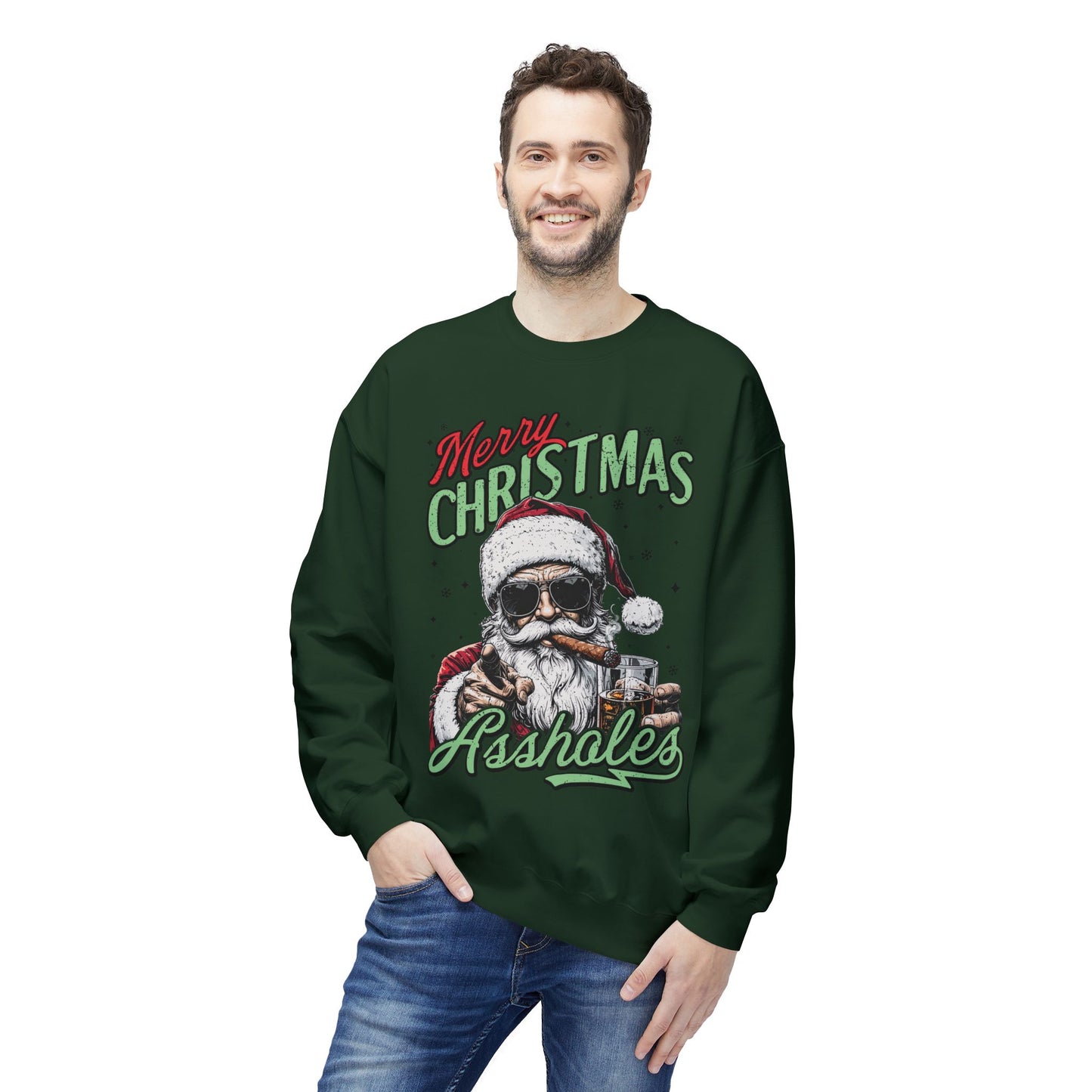 Merry Christmas A**holes Sweatshirt - Edgy Santa Holiday Crewneck