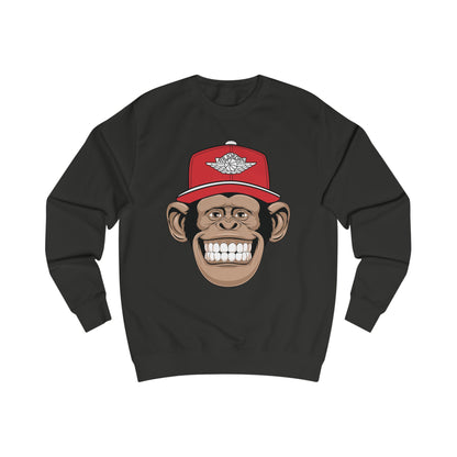 Smiling Monkey Cap Sweatshirt — Retro Chimp Face Crewneck