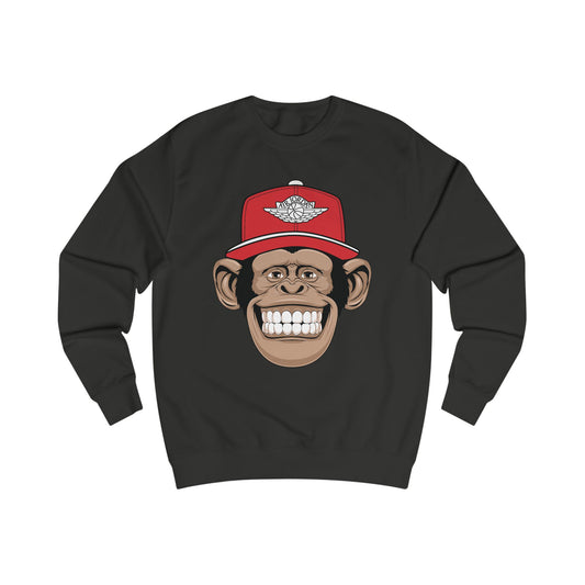 Smiling Monkey Cap Sweatshirt — Retro Chimp Face Crewneck