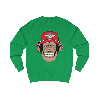 Smiling Monkey Cap Sweatshirt — Retro Chimp Face Crewneck
