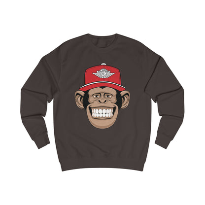 Smiling Monkey Cap Sweatshirt — Retro Chimp Face Crewneck