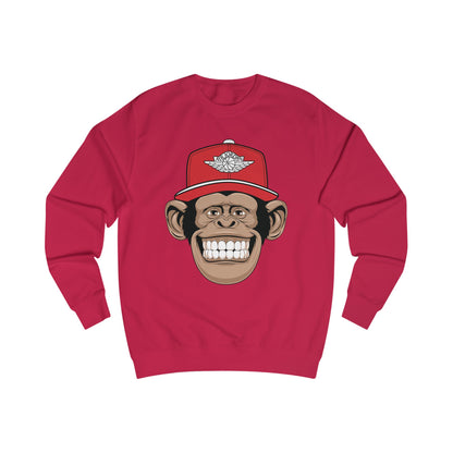 Smiling Monkey Cap Sweatshirt — Retro Chimp Face Crewneck