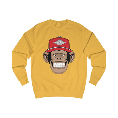 Smiling Monkey Cap Sweatshirt — Retro Chimp Face Crewneck