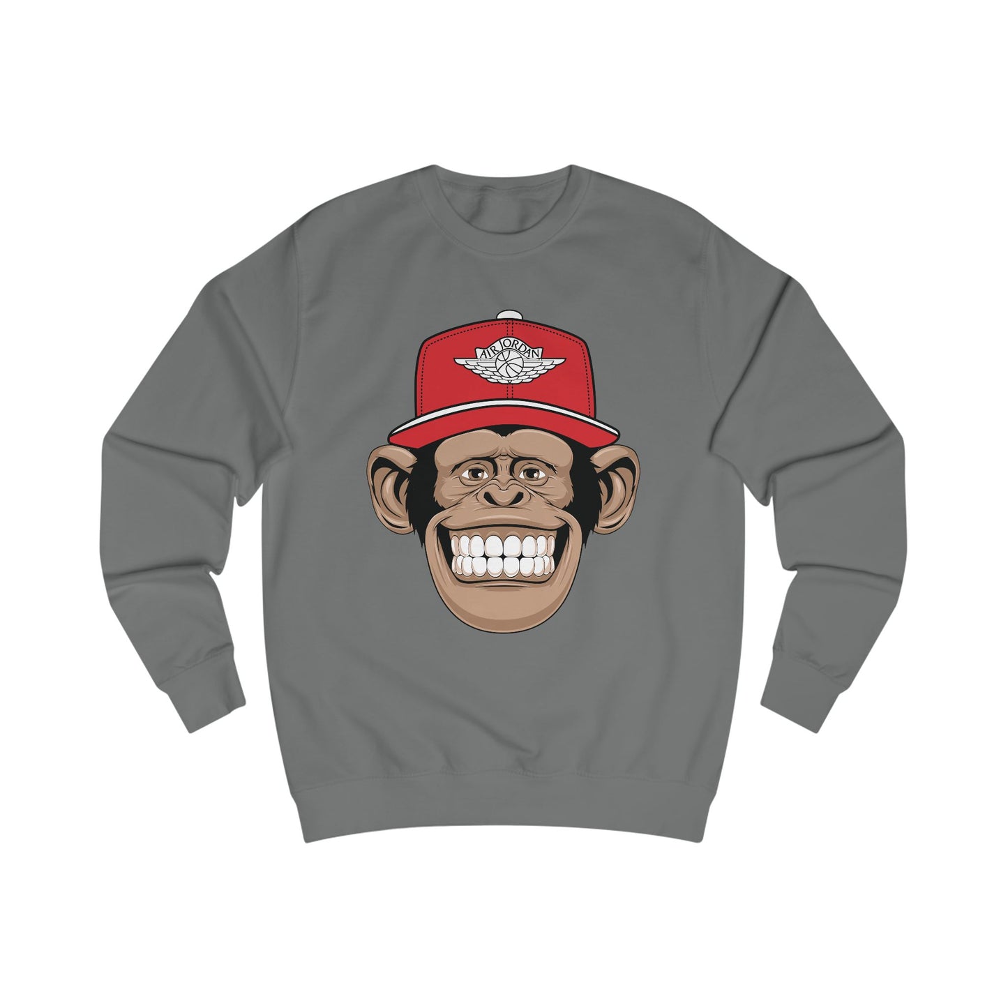Smiling Monkey Cap Sweatshirt — Retro Chimp Face Crewneck