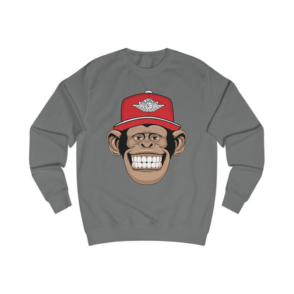Smiling Monkey Cap Sweatshirt — Retro Chimp Face Crewneck