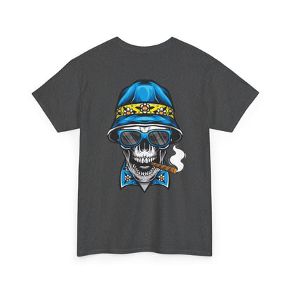 Skull Cigar Tee — Vintage Blue Bucket Hat Graphic T-Shirt