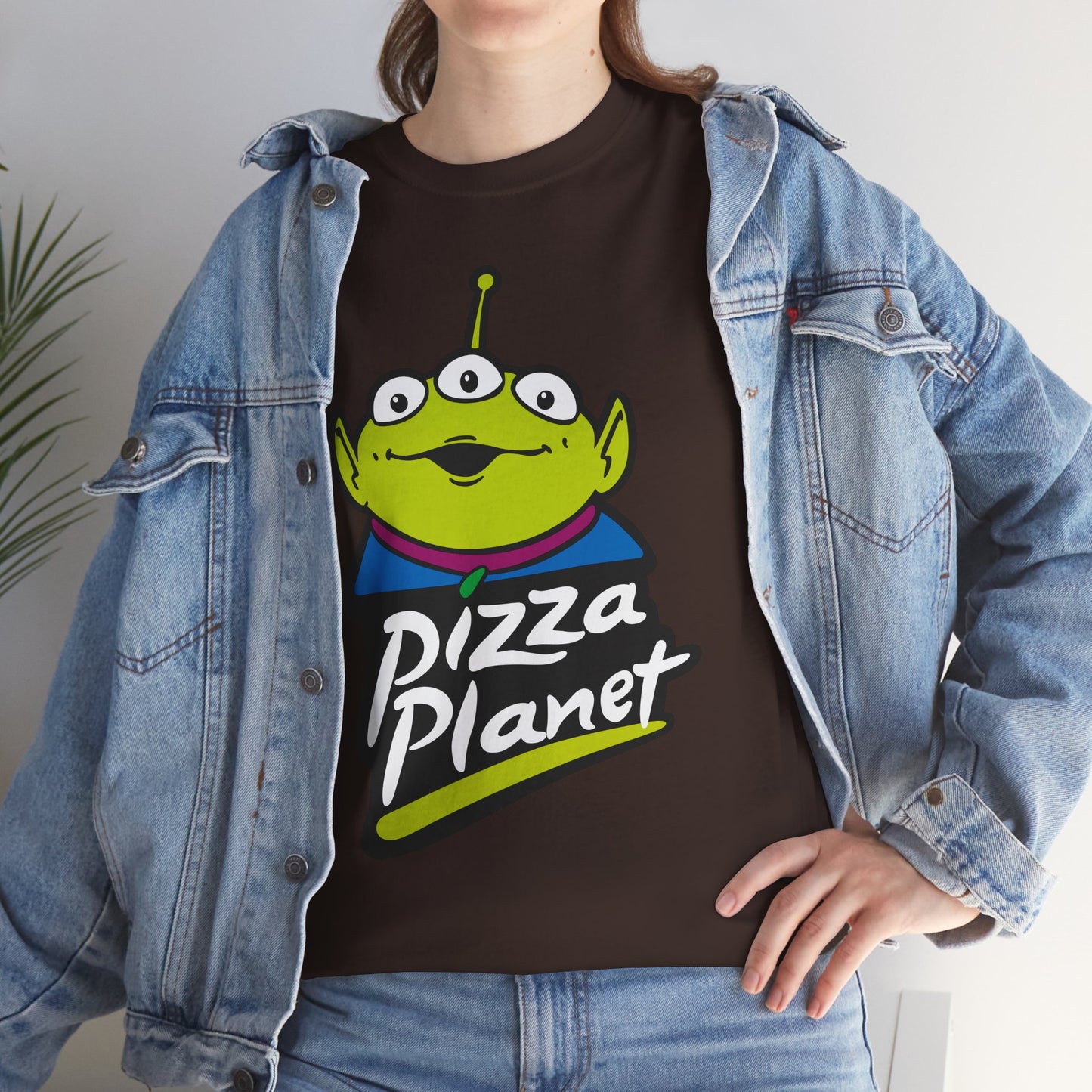 Pizza Planet Alien Graphic Tee — Retro Cartoon Pizza Logo T-Shirt