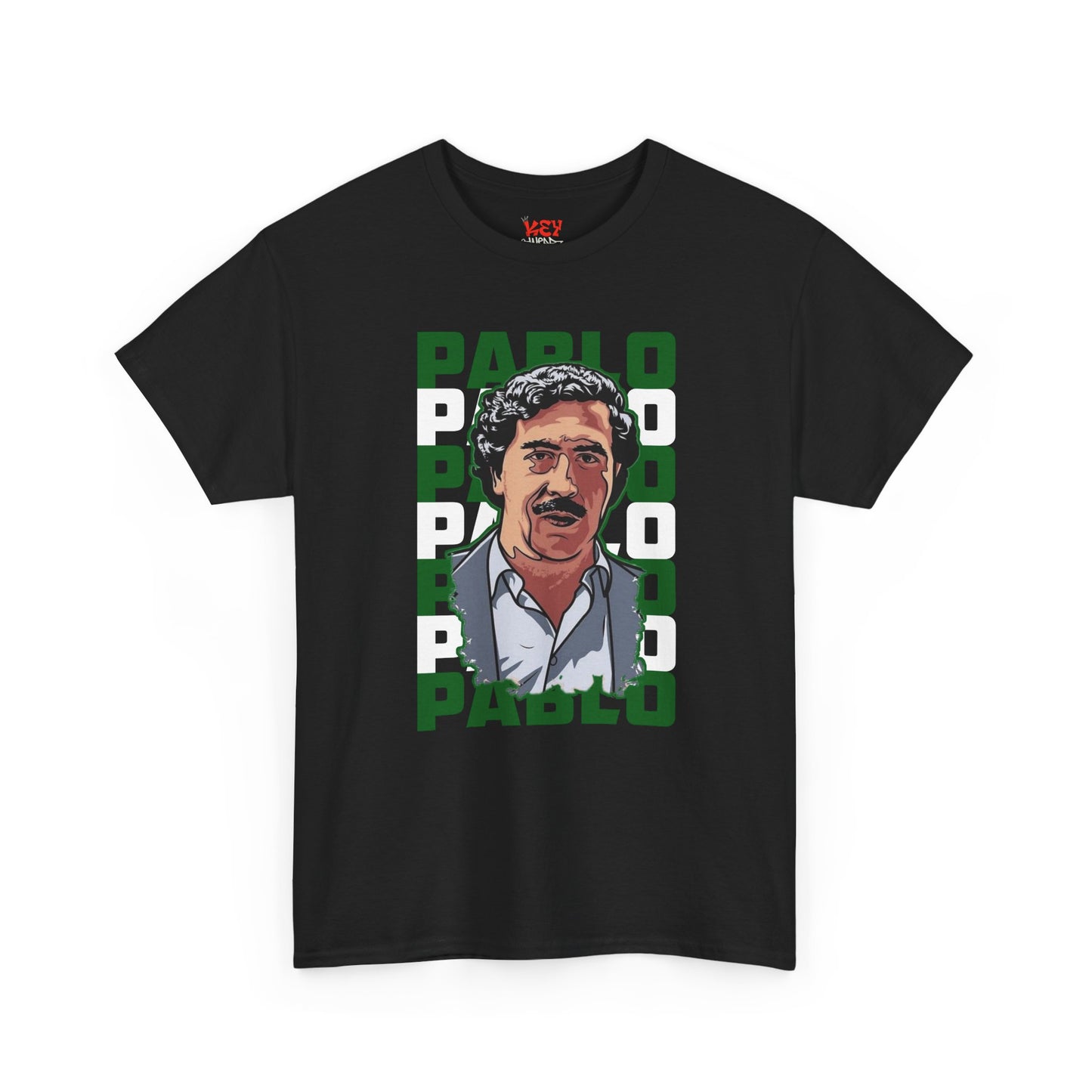 Pablo Portrait Tee — Retro Green Block Text Graphic T-Shirt