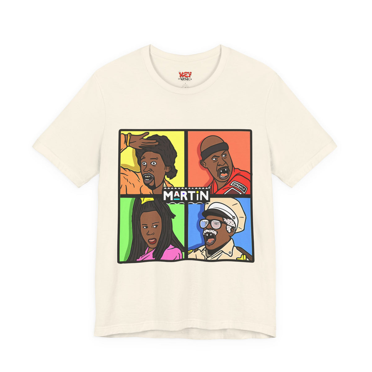 Retro TV Cast Graphic Tee — "Martin" Pop Art Squares