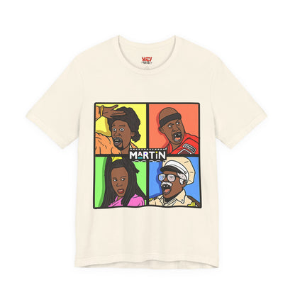 Retro TV Cast Graphic Tee — "Martin" Pop Art Squares