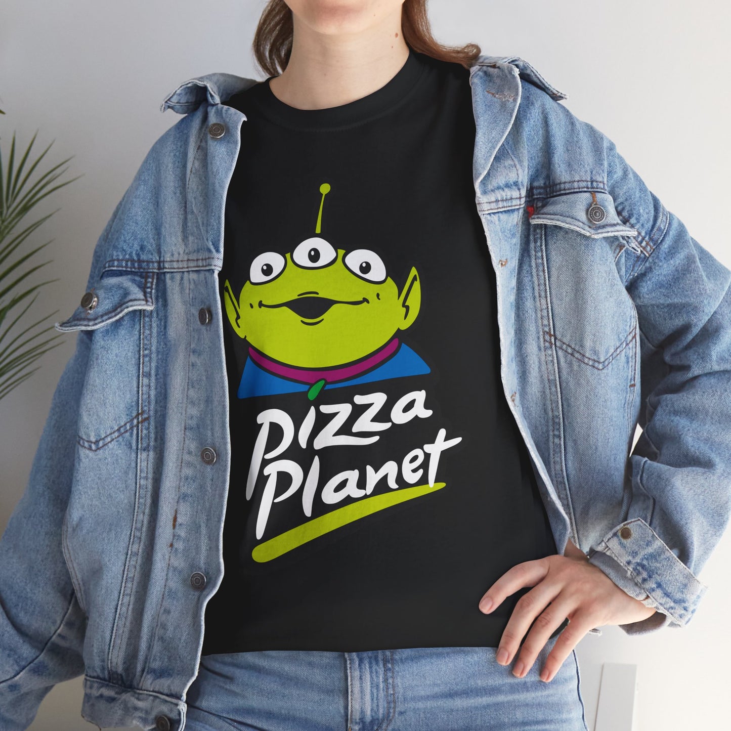 Pizza Planet Alien Graphic Tee — Retro Cartoon Pizza Logo T-Shirt
