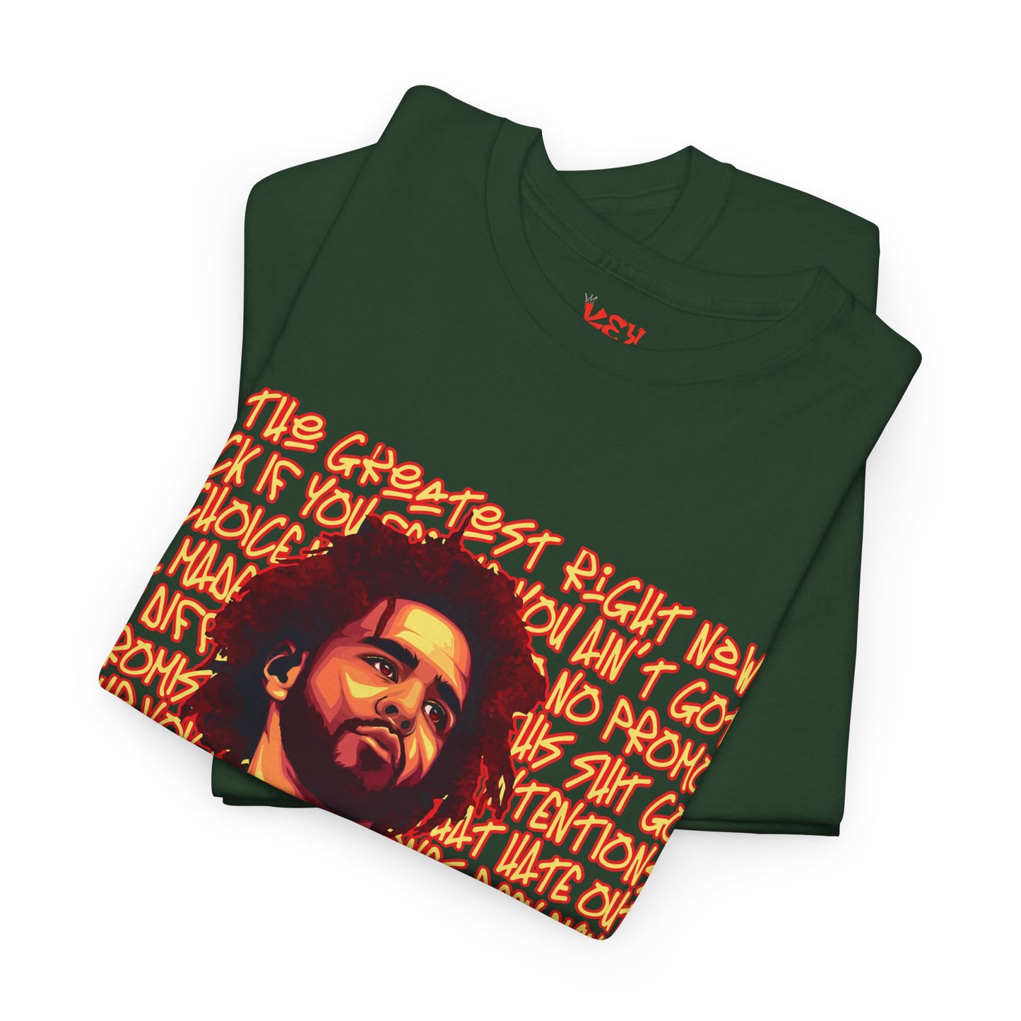 J Cole Graphic Tee — Retro Portrait with 'J-Cole' Text
