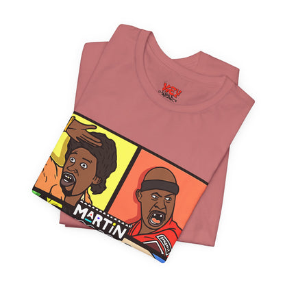 Retro TV Cast Graphic Tee — "Martin" Pop Art Squares