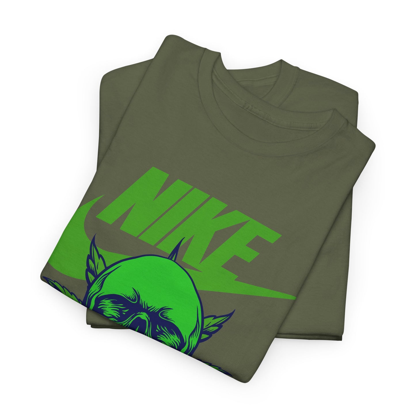 Skull Swoosh Tee — Neon Green Nike-Inspired Graphic Shirt