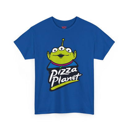 Pizza Planet Alien Graphic Tee — Retro Cartoon Pizza Logo T-Shirt