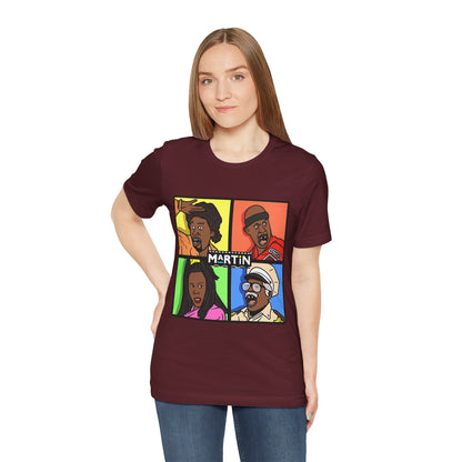 Retro TV Cast Graphic Tee — "Martin" Pop Art Squares
