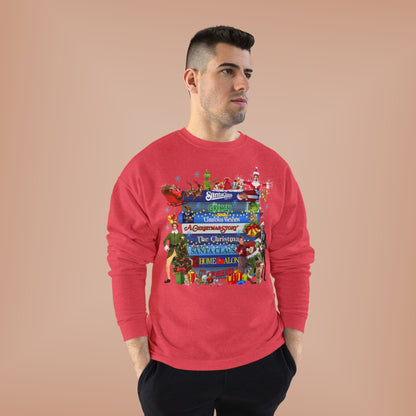 Christmas Movie Stack Crewneck Sweatshirt — Holiday Classics Sign Design