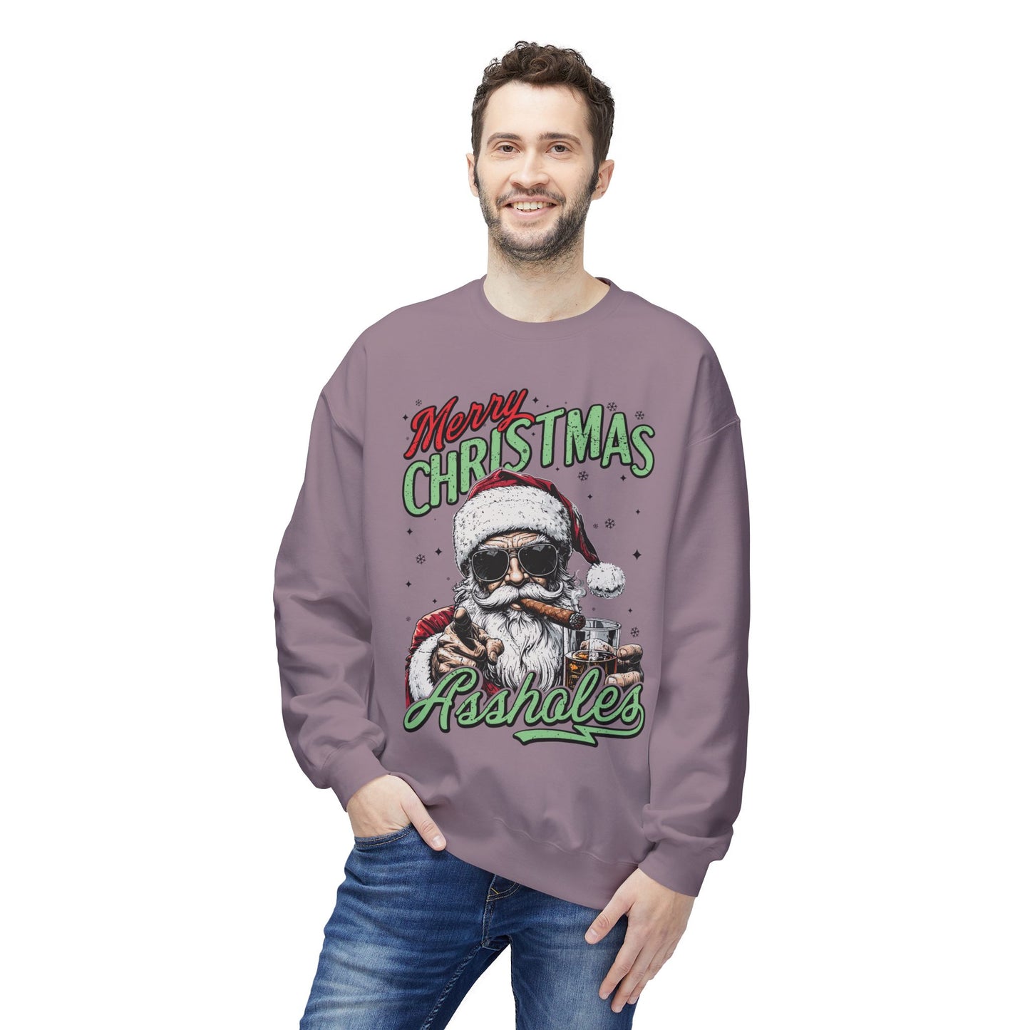 Merry Christmas A**holes Sweatshirt - Edgy Santa Holiday Crewneck