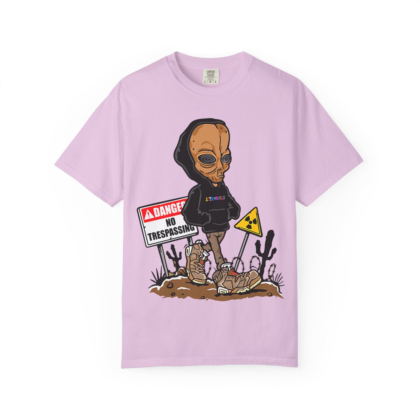 Alien Hooded T-Shirt — "No Trespassing" Desert Graphic