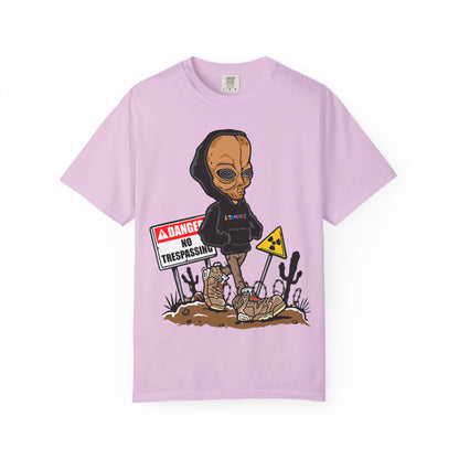 Alien Hooded T-Shirt — "No Trespassing" Desert Graphic
