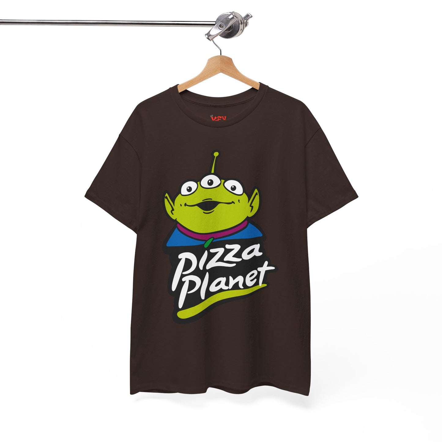 Pizza Planet Alien Graphic Tee — Retro Cartoon Pizza Logo T-Shirt