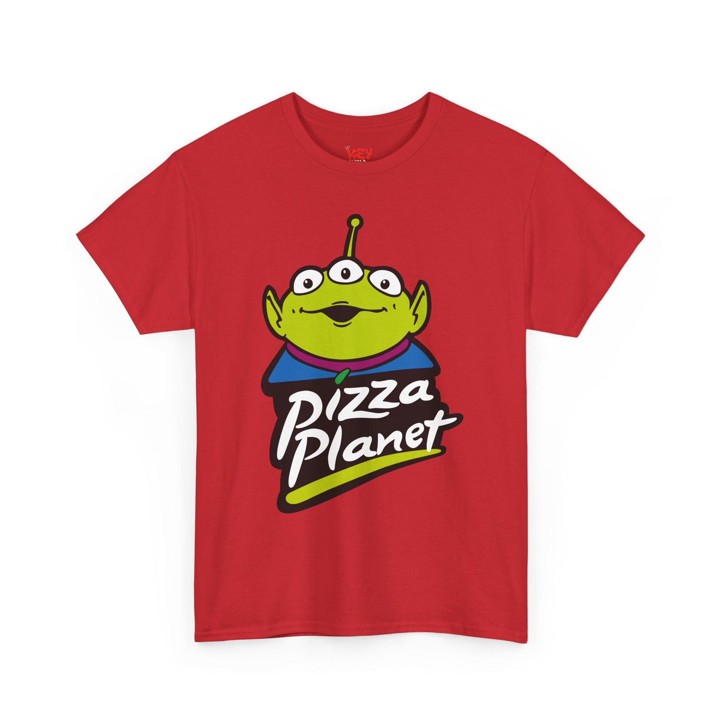 Pizza Planet Alien Graphic Tee — Retro Cartoon Pizza Logo T-Shirt