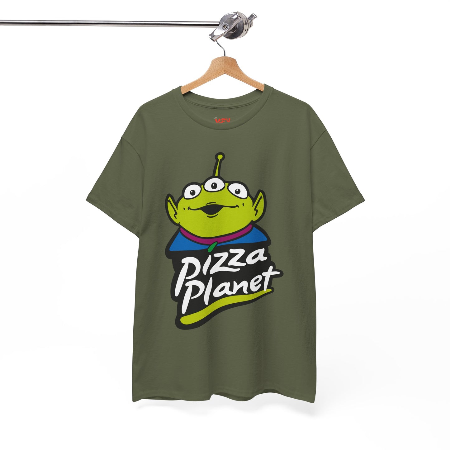 Pizza Planet Alien Graphic Tee — Retro Cartoon Pizza Logo T-Shirt