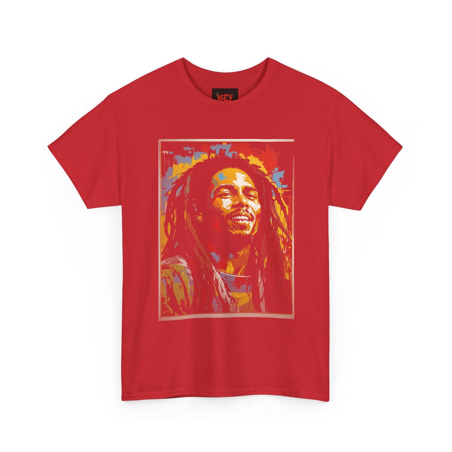 Reggae Portrait Tee — Vibrant Colorblock Music T-Shirt