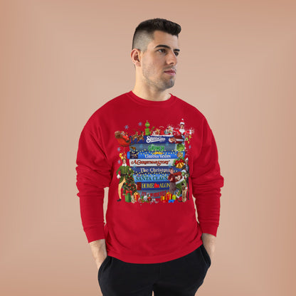 Christmas Movie Stack Crewneck Sweatshirt — Holiday Classics Sign Design