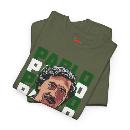 Pablo Portrait Tee — Retro Green Block Text Graphic T-Shirt