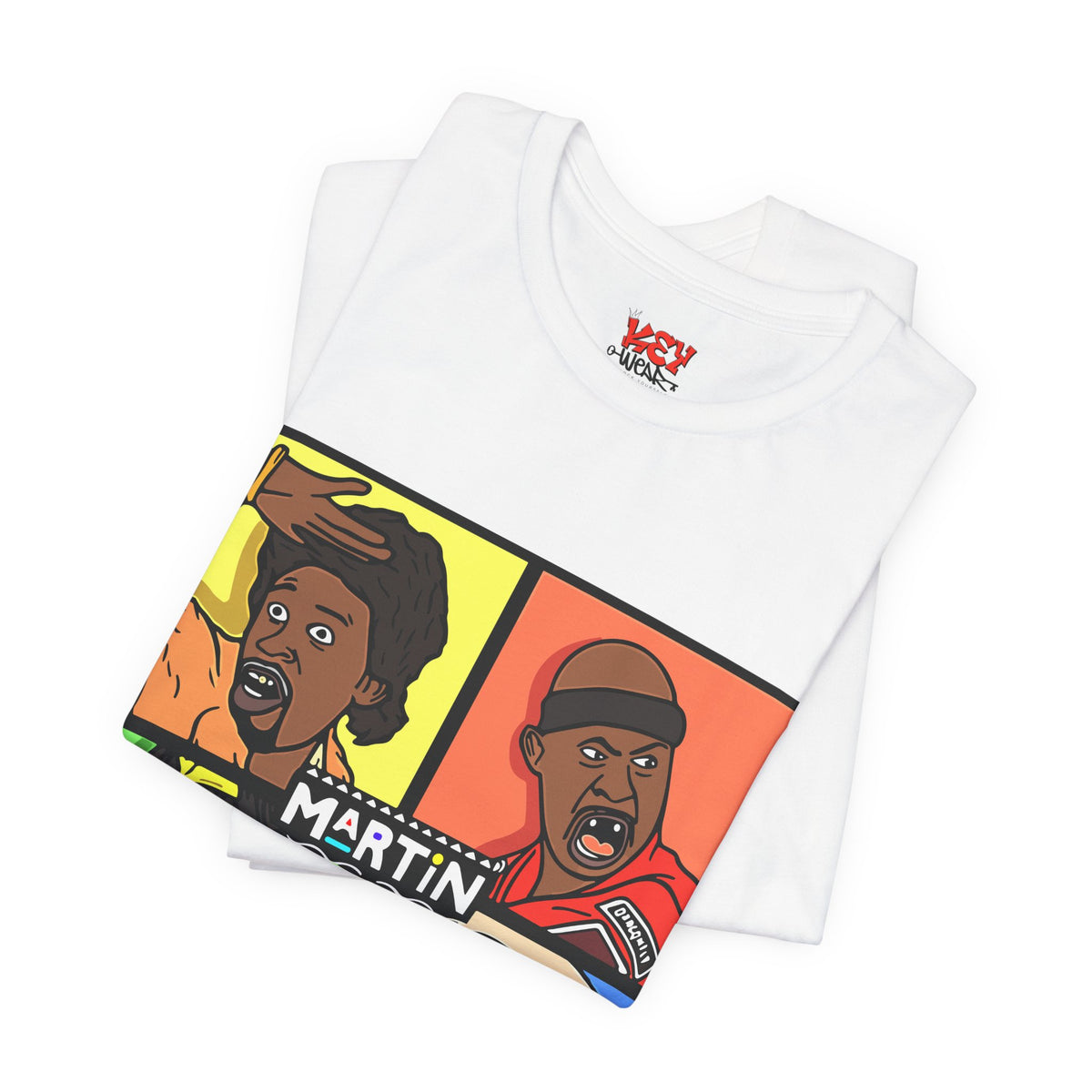 Retro TV Cast Graphic Tee — "Martin" Pop Art Squares