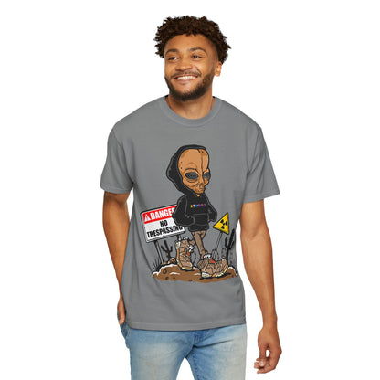 Alien Hooded T-Shirt — "No Trespassing" Desert Graphic