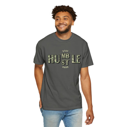 Stay Humble Hustle T-Shirt — Camo Lettering Motivational Tee