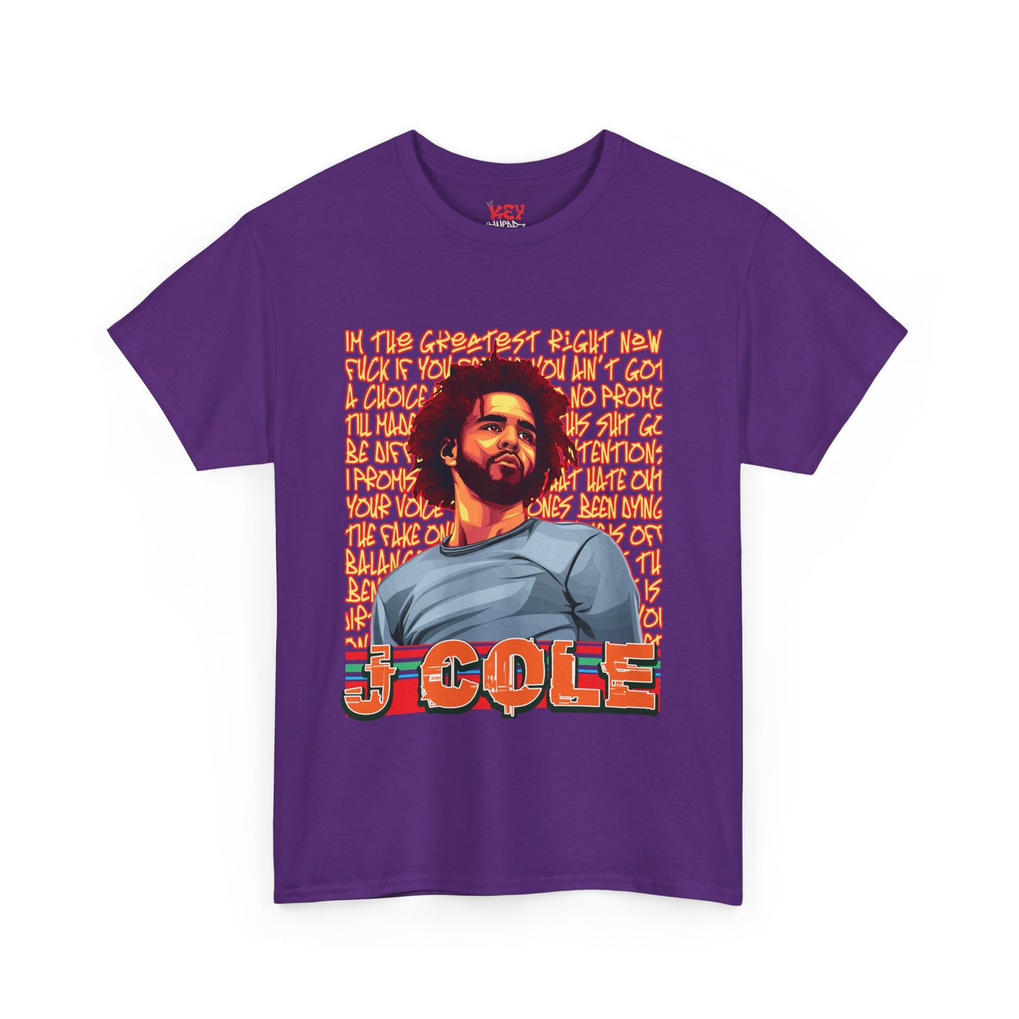 J Cole Graphic Tee — Retro Portrait with 'J-Cole' Text