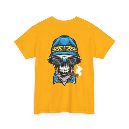 Skull Cigar Tee — Vintage Blue Bucket Hat Graphic T-Shirt