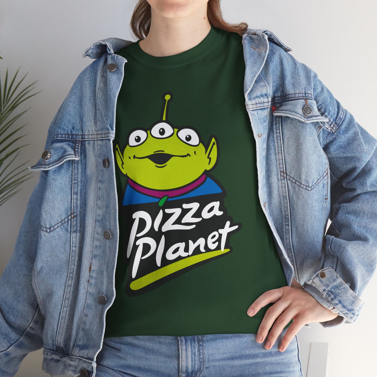 Pizza Planet Alien Graphic Tee — Retro Cartoon Pizza Logo T-Shirt