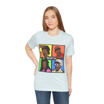 Retro TV Cast Graphic Tee — "Martin" Pop Art Squares