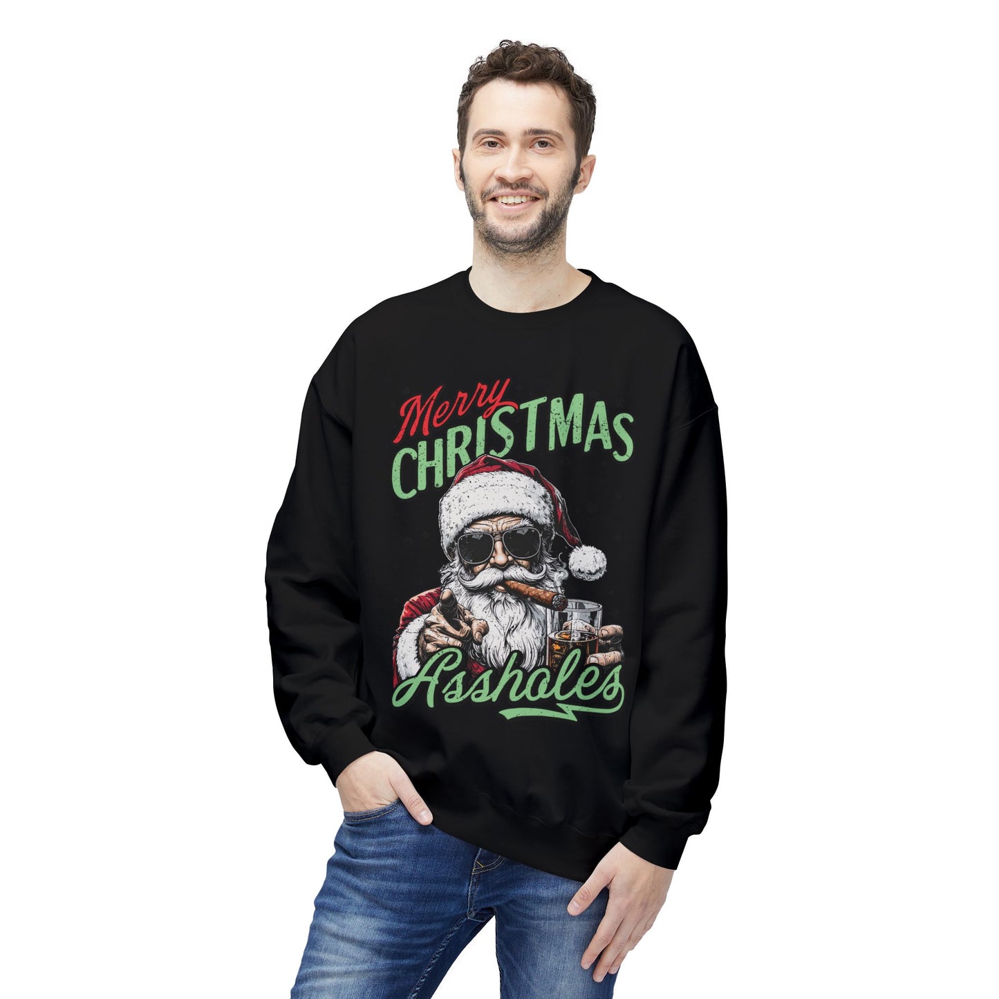 Merry Christmas A**holes Sweatshirt - Edgy Santa Holiday Crewneck