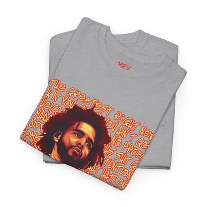 J Cole Graphic Tee — Retro Portrait with 'J-Cole' Text