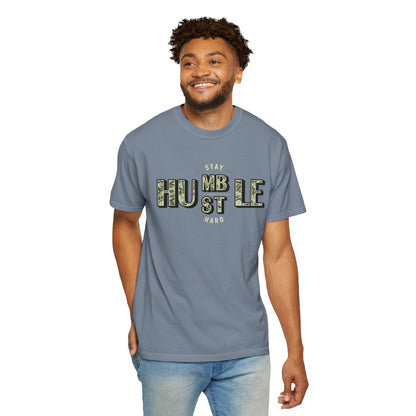 Stay Humble Hustle T-Shirt — Camo Lettering Motivational Tee