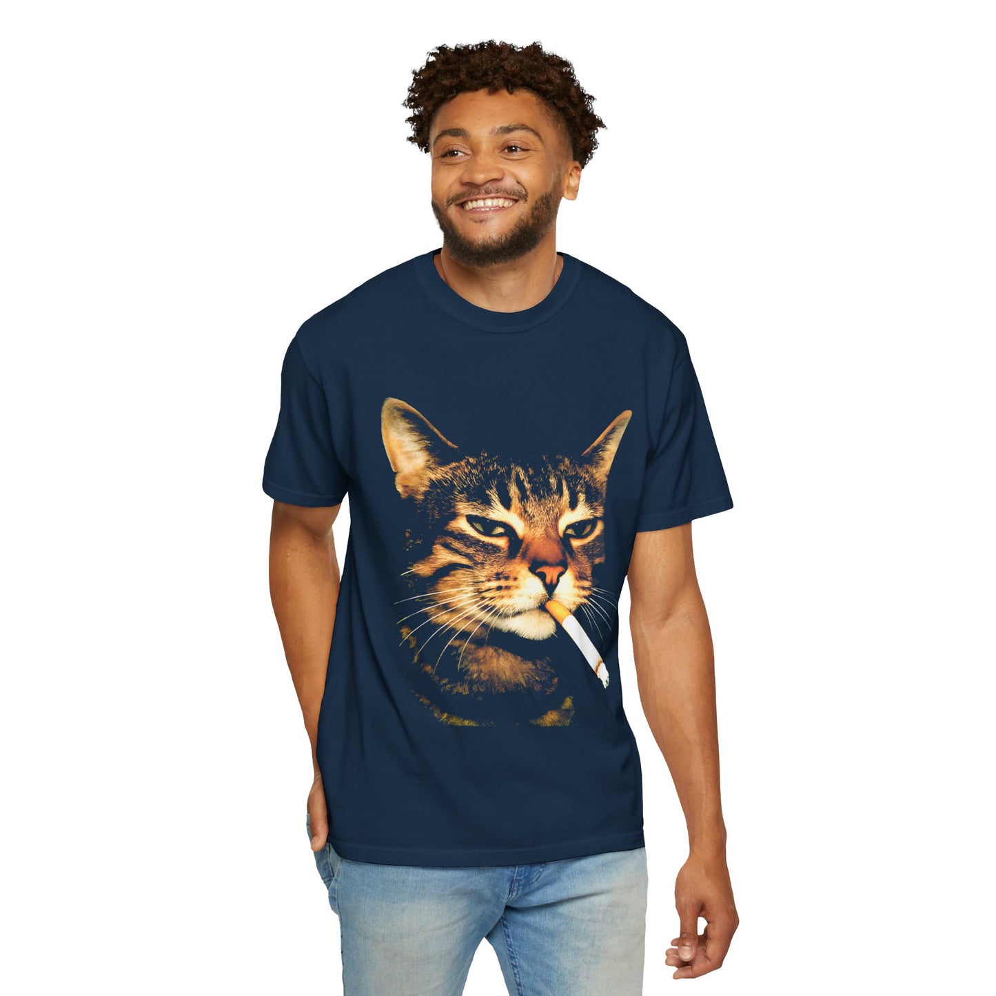 Smoking Cat T-Shirt — Retro Grunge Cat Portrait Tee