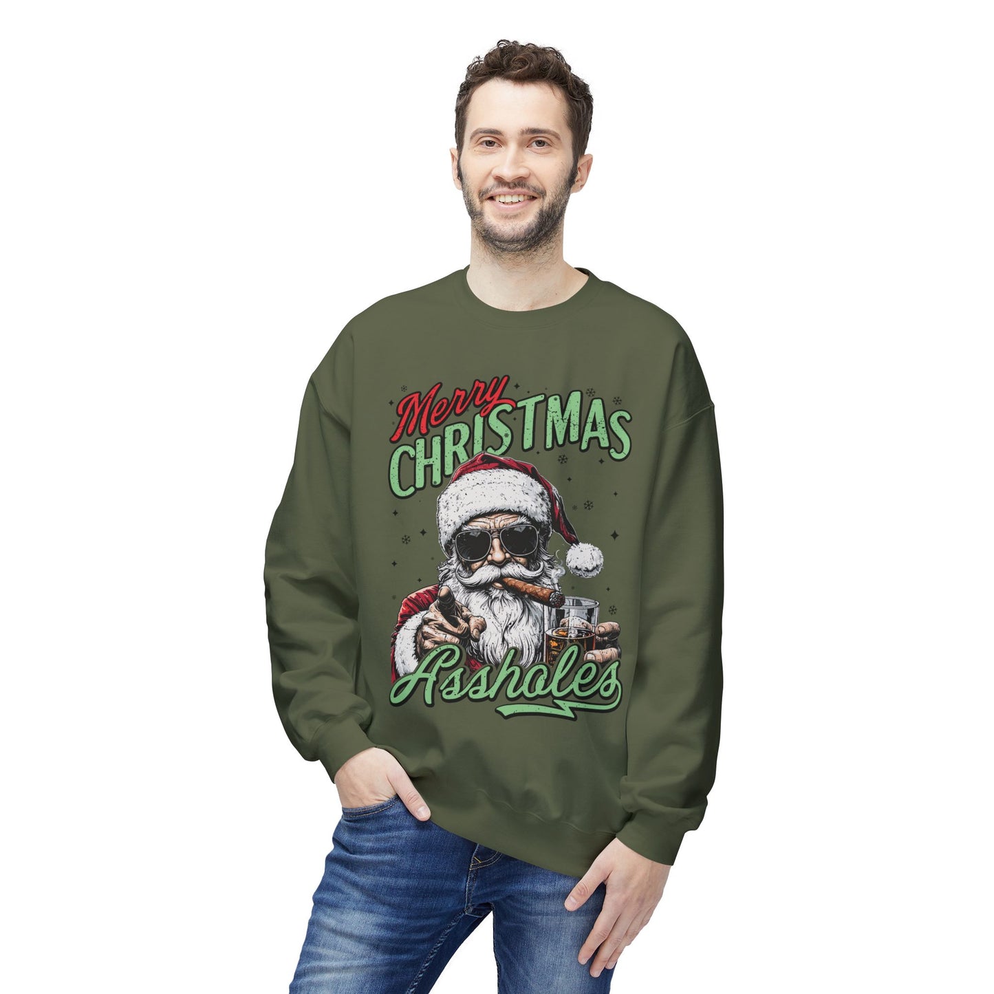 Merry Christmas A**holes Sweatshirt - Edgy Santa Holiday Crewneck