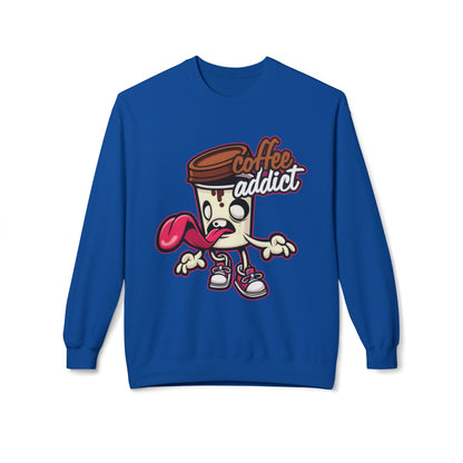 Coffee Addict Crewneck Sweatshirt — Cute Cartoon Coffee Cup Graphic