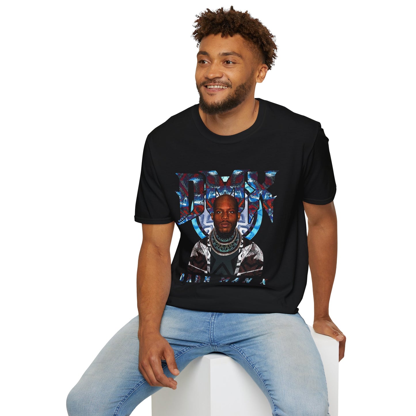 DMX Graphic Tee — Bold Portrait & Tribal Shield Design