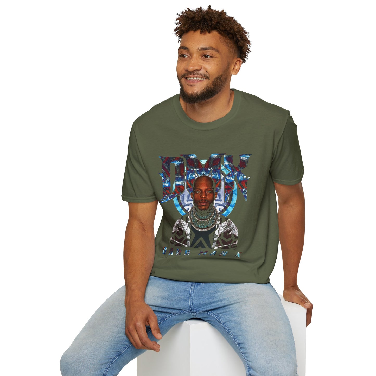 DMX Graphic Tee — Bold Portrait & Tribal Shield Design