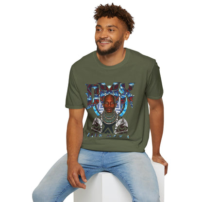 DMX Graphic Tee — Bold Portrait & Tribal Shield Design
