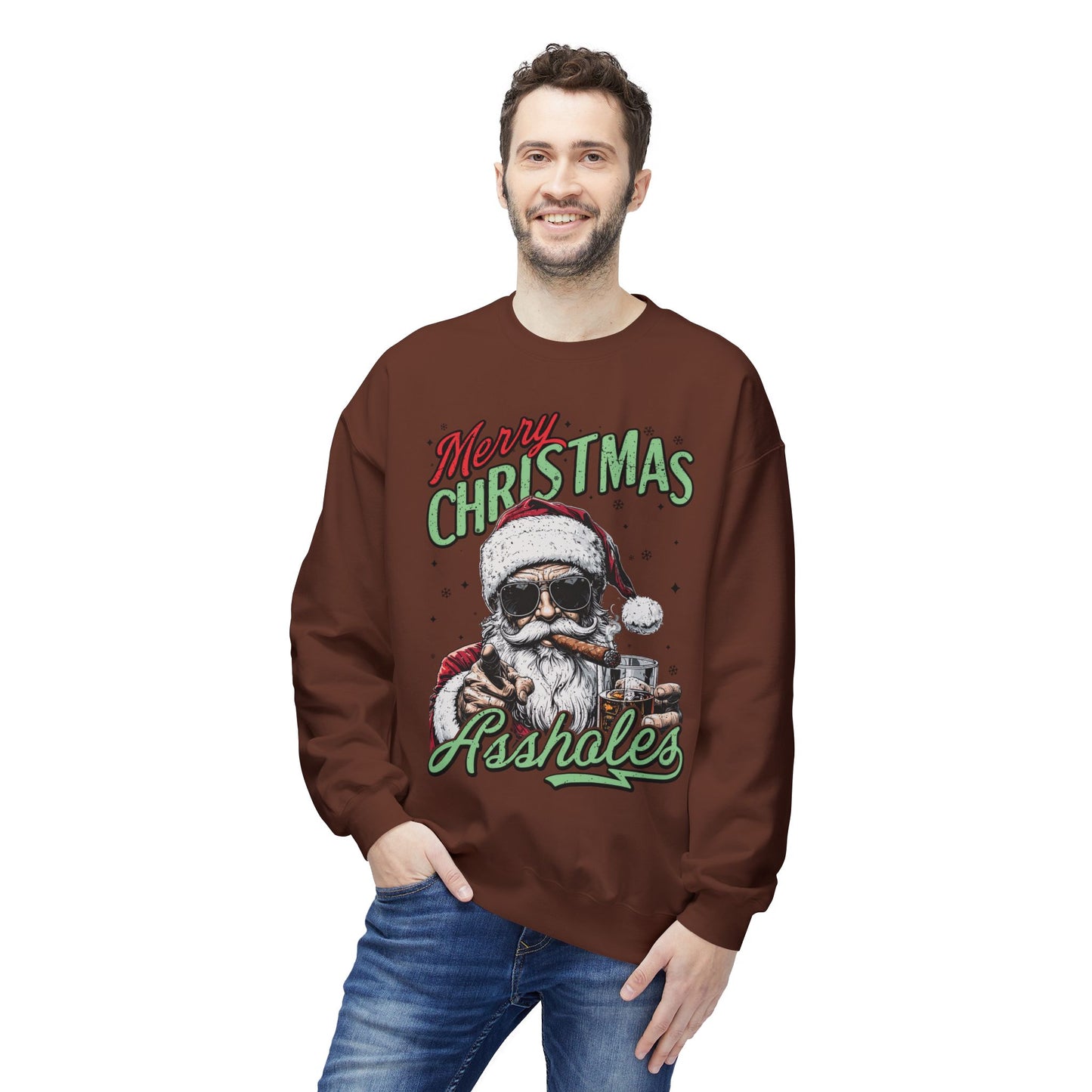 Merry Christmas A**holes Sweatshirt - Edgy Santa Holiday Crewneck